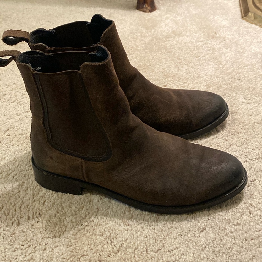 Thursday Boot Co. dark olive suede ankle boots.